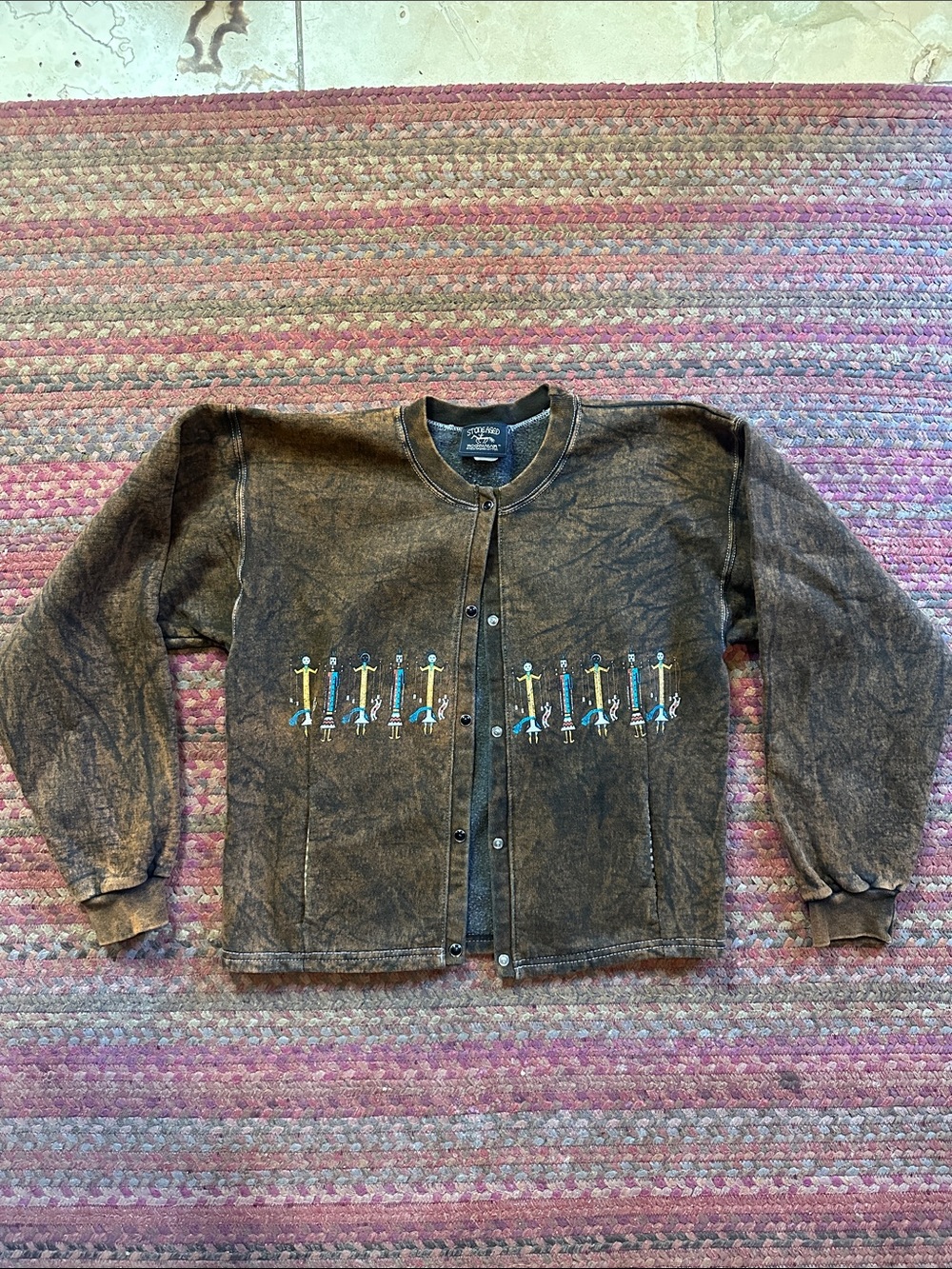 VTG STONE AGED ROCKWEAR COTTON SNAP FRONT SWEATSHIRT
